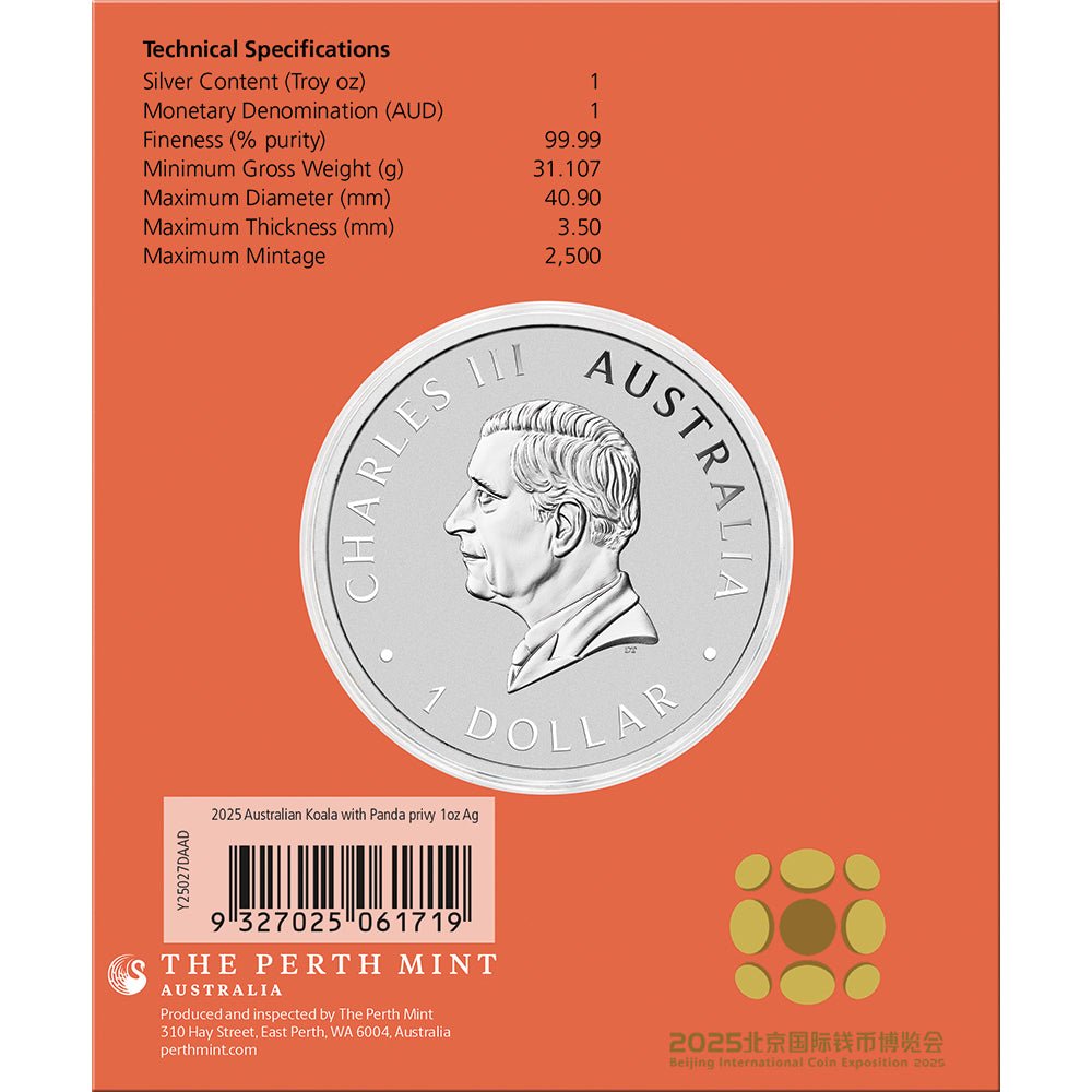 2025 BICE - Australian Koala With Panda Privy 1oz Silver Coin In Card Back