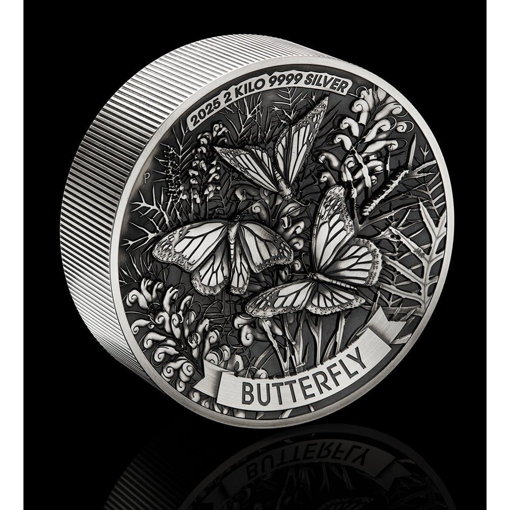2025 Butterfly 2 Kilo Silver Antiqued High Relief Coin Mood
