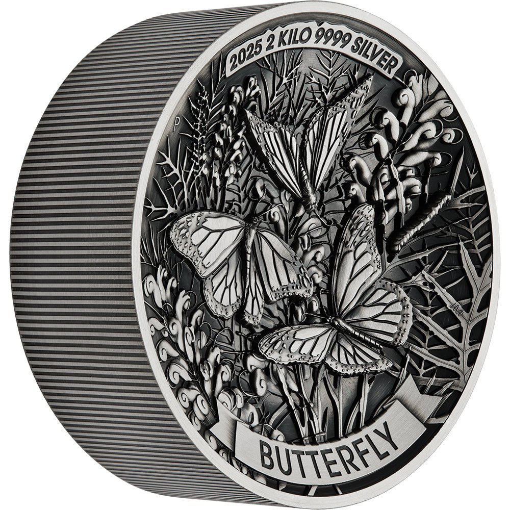 2025 Butterfly 2 Kilo Silver Antiqued High Relief Coin