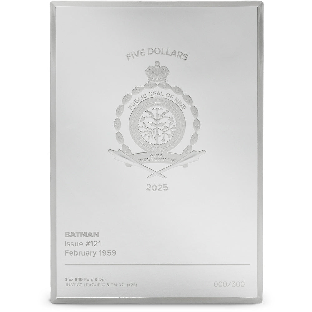 2025 DC 90th Anniversary - Silver Age - Batman #121 3oz Silver Coin Obverse