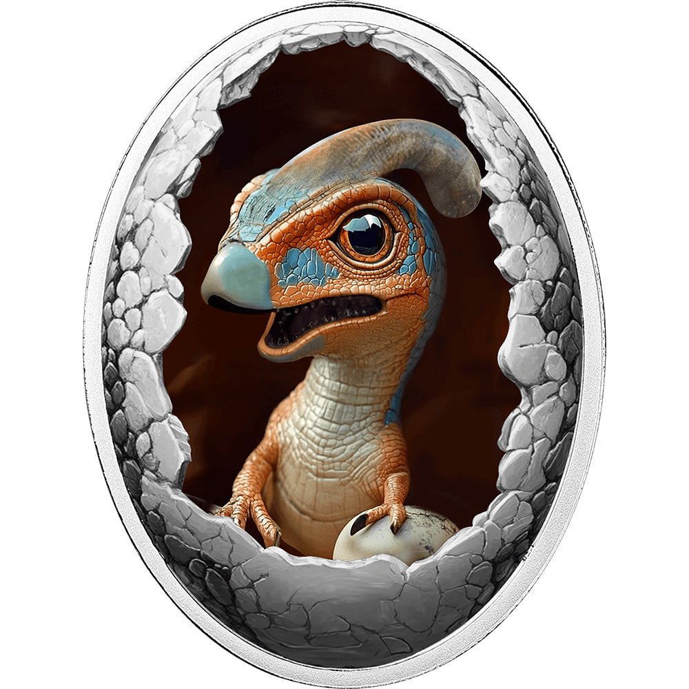 2025 Dinosauria - Parasaurolophus Silver Proof Lenticular Coin Angle