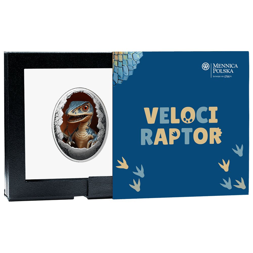 2025 Dinosauria - Velociraptor Silver Proof Lenticular Coin Case