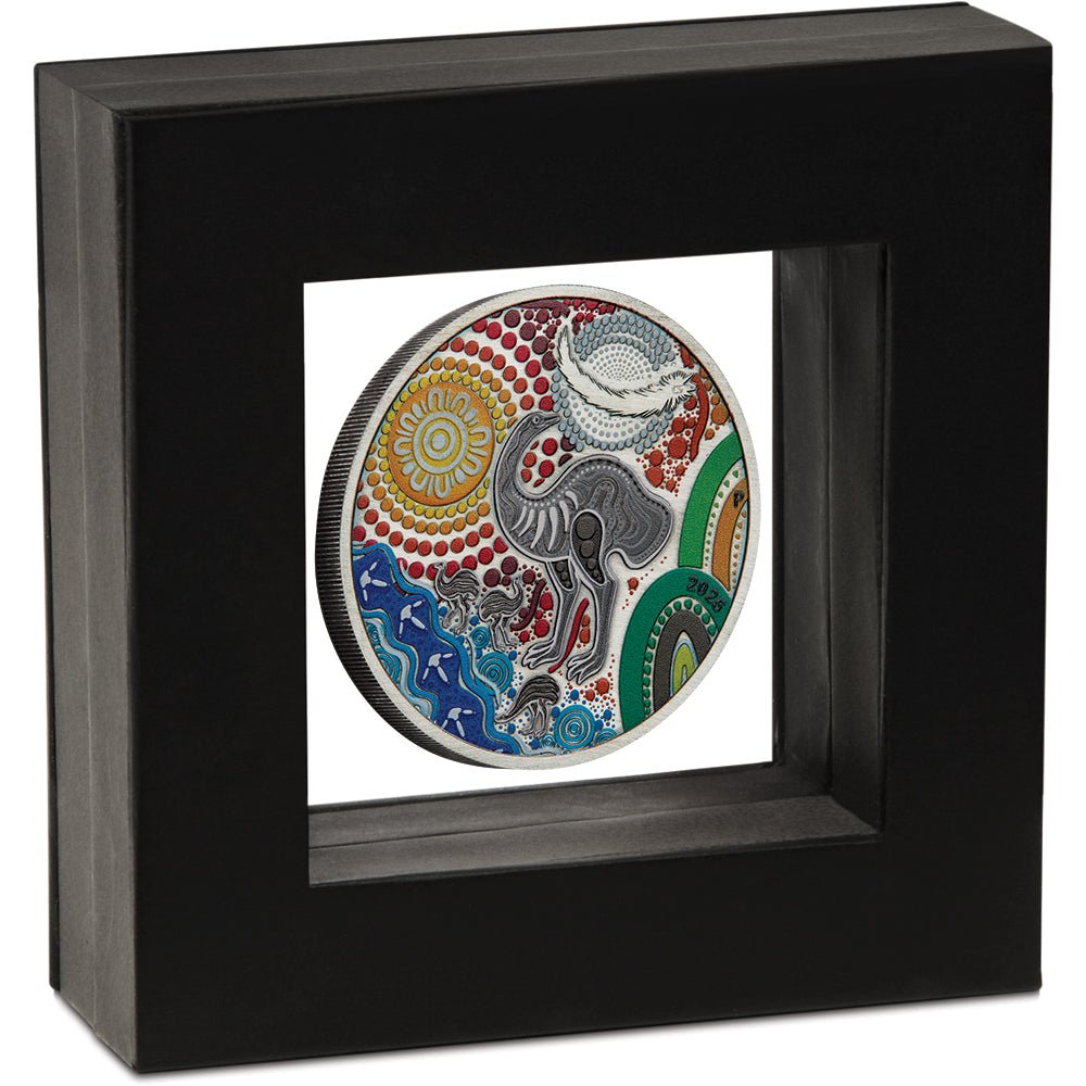 2025 Emu Utingat 2oz Silver Antiqued Coloured Coin Case