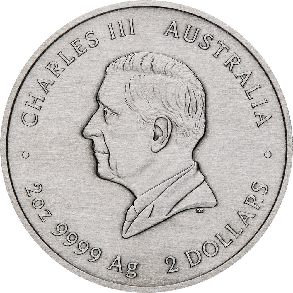 2025 Emu Utingat 2oz Silver Antiqued Coloured Coin Obverse