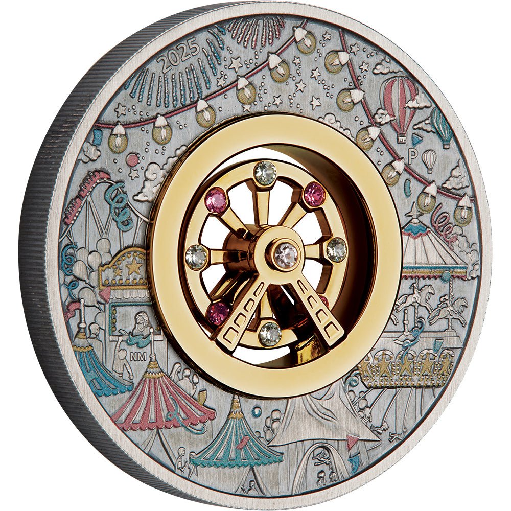 2025 Ferris Wheel 2oz Silver Antiqued Coloured Coin