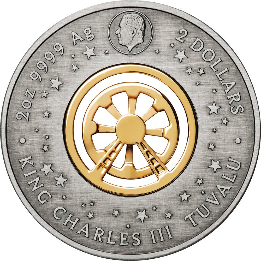 2025 Ferris Wheel 2oz Silver Antiqued Coloured Coin Obverse