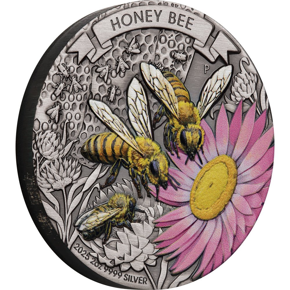 2025 Honey Bee 2oz Silver Antiqued Coloured Coin