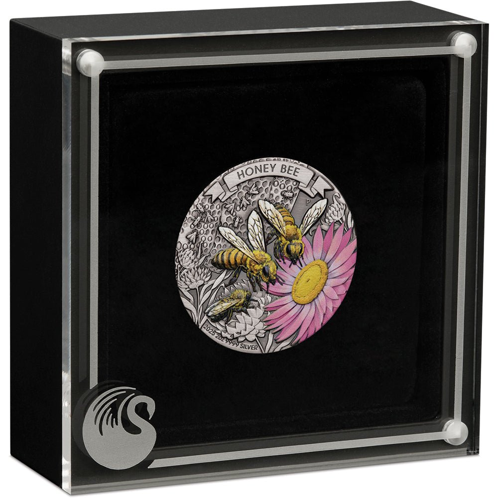 2025 Honey Bee 2oz Silver Antiqued Coloured Coin Case