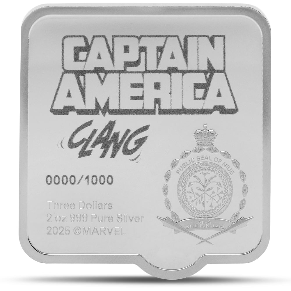 2025 Marvel - Captain America 'Clang' 2oz Silver Collectible Coin Obverse