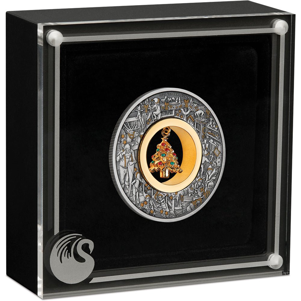 2025 Santa's Workshop 2oz Silver Antiqued Coloured Coin Case