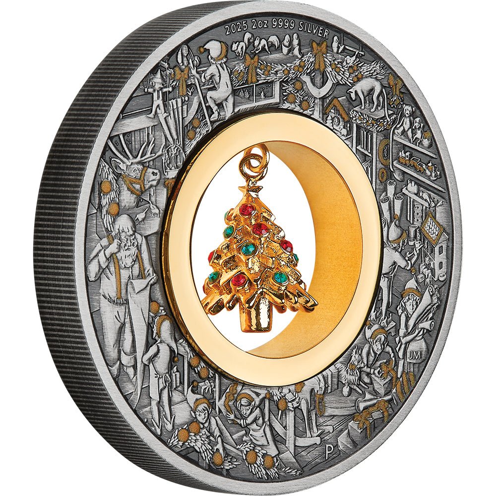 2025 Santa's Workshop 2oz Silver Antiqued Coloured Coin