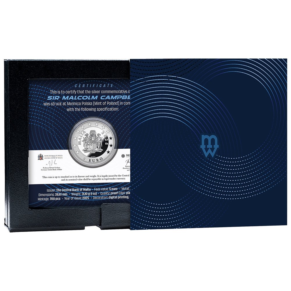2025 Sir Malcolm Campbell - Speed Record 1oz Silver Proof Coin Shipper Back
