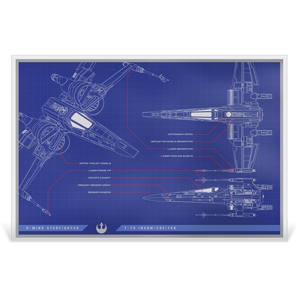 2025 Star Wars™ X-Wing T-70™ Blueprint 1oz Silver Foil