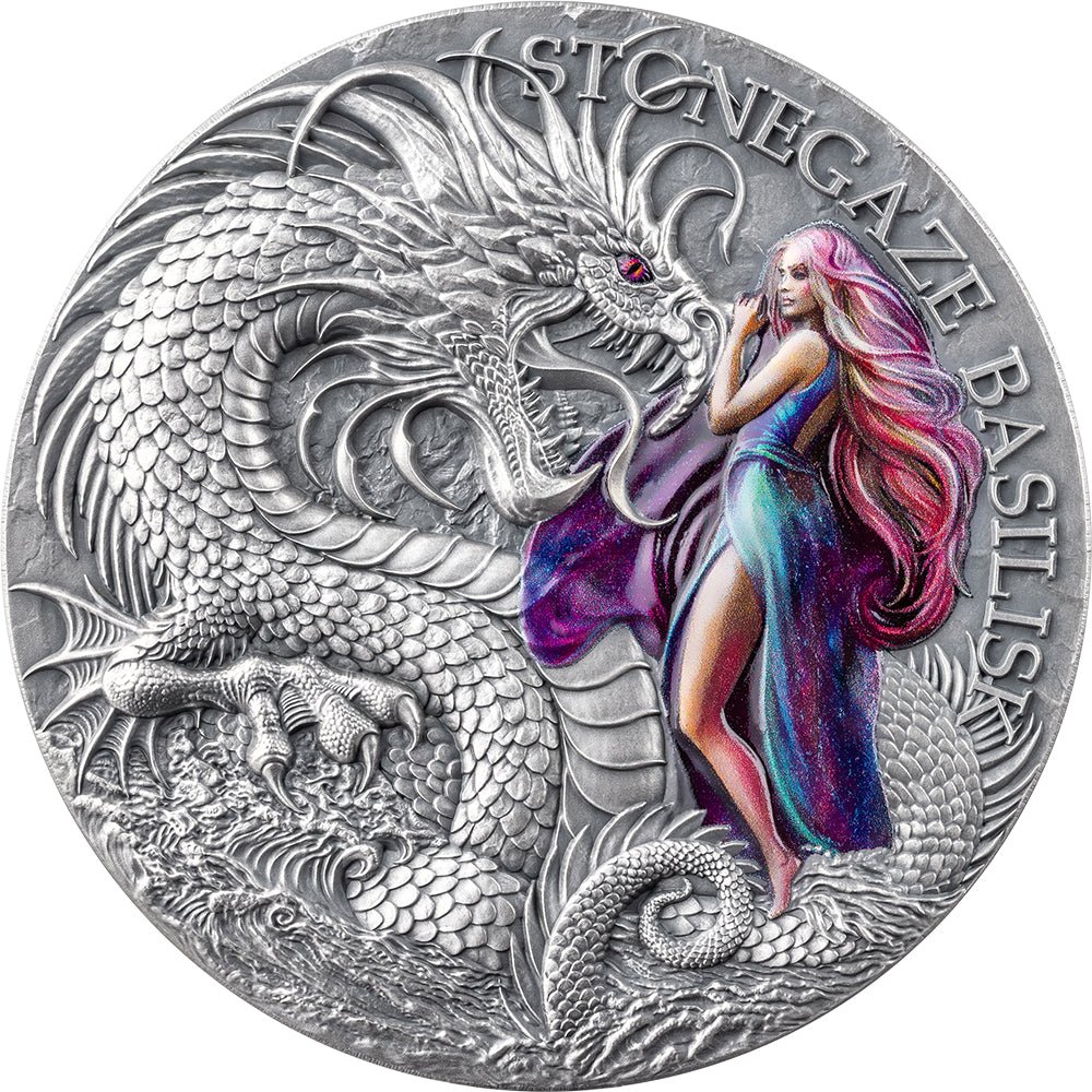 2025 Stonegaze Basilisk 2oz Silver Antique Coin