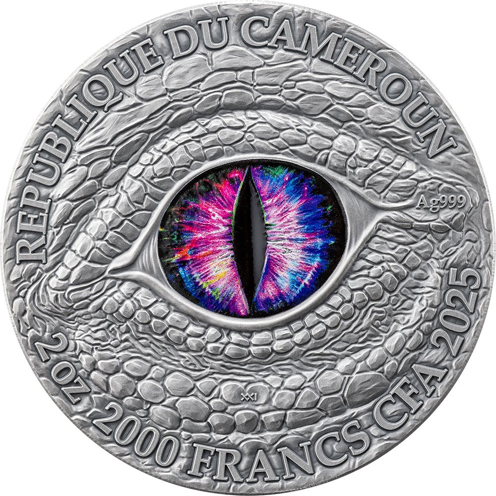 2025 Stonegaze Basilisk 2oz Silver Antique Coin Obverse