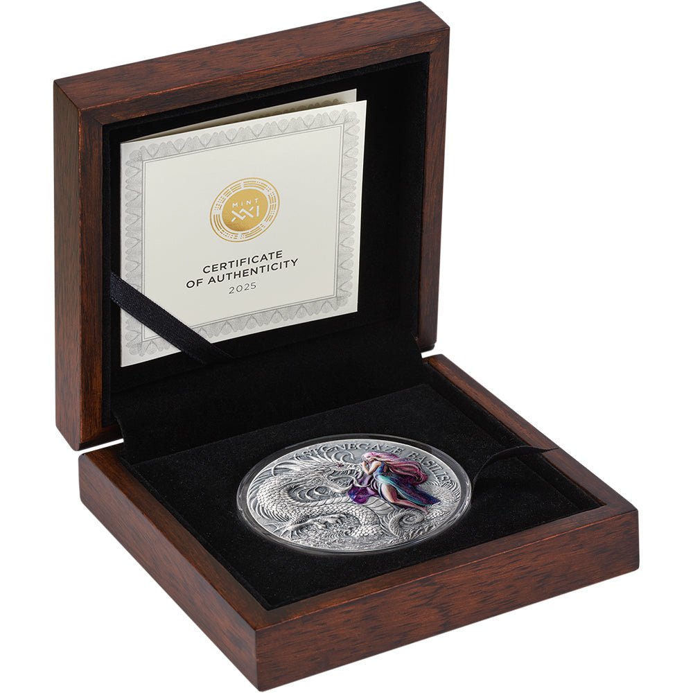2025 Stonegaze Basilisk 2oz Silver Antique Coin Case