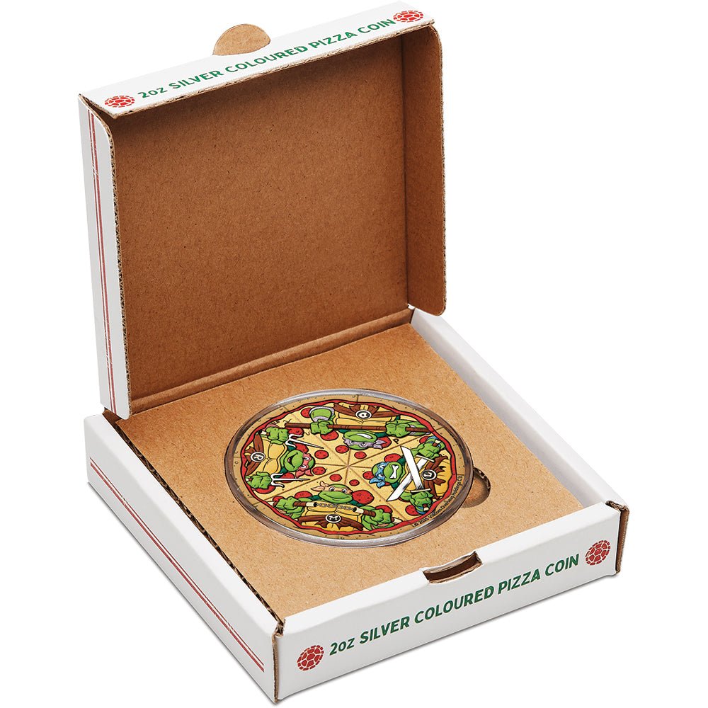 2025 Teenage Mutant Ninja Turtles 2oz Silver Coloured Pizza Coin Box Open