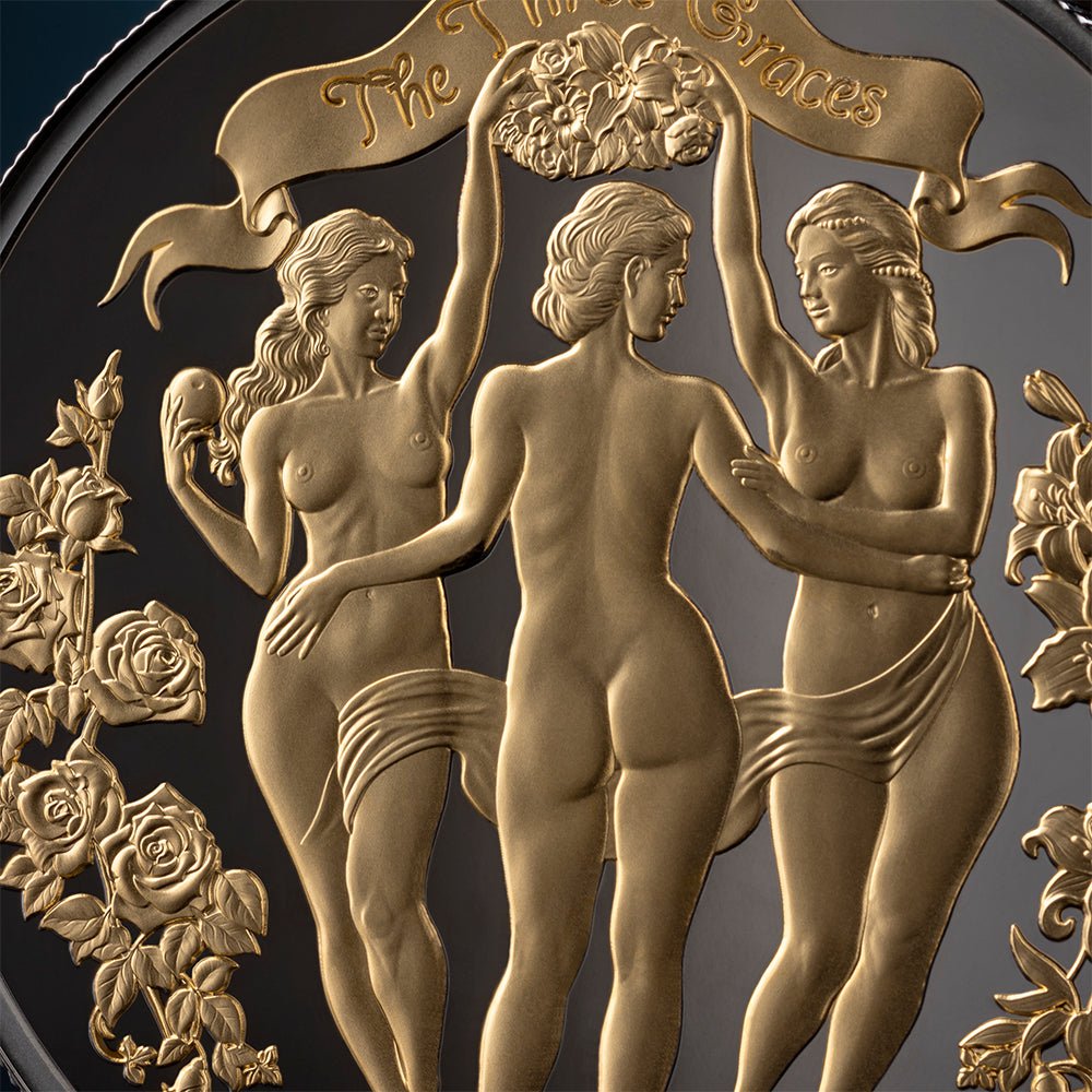 2025 The Three Graces - Enigma Edition 1oz Silver Ruthenium Coin Detail