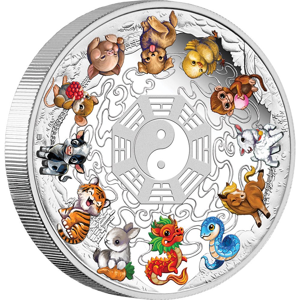 2025 Twelve Baby Lunar Animals 5oz Silver Antiqued Coloured Coin