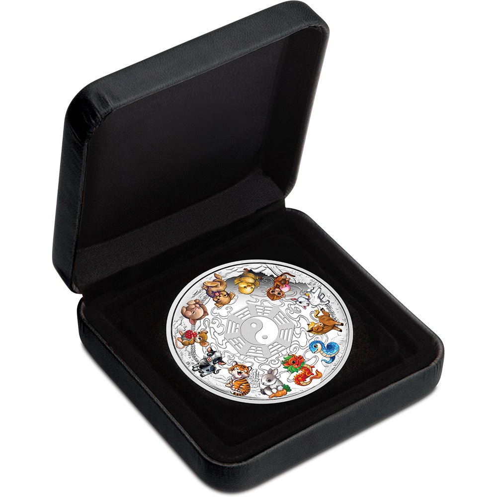 2025 Twelve Baby Lunar Animals 5oz Silver Antiqued Coloured Coin Case