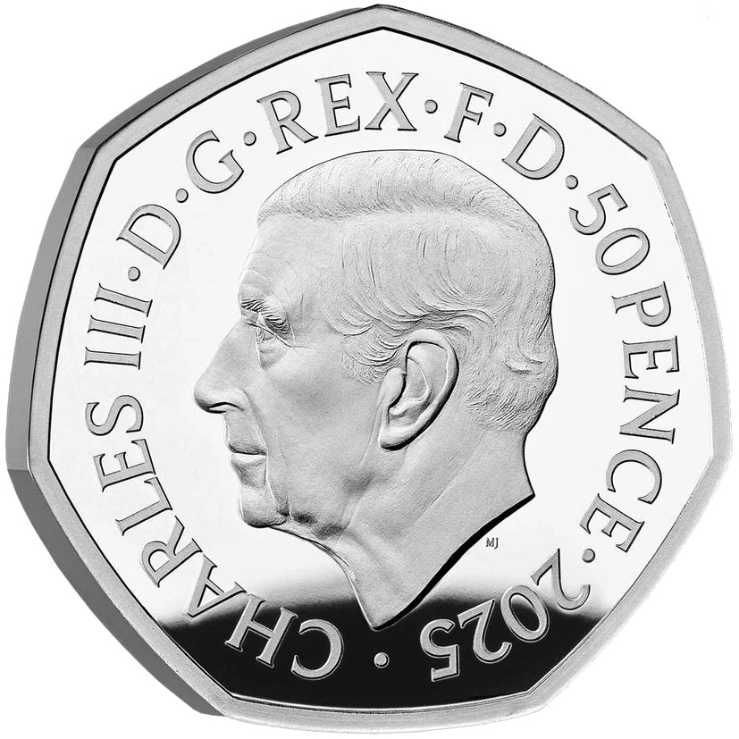 2025 UK 50p Monopoly Silver Proof Colour Coin Obverse