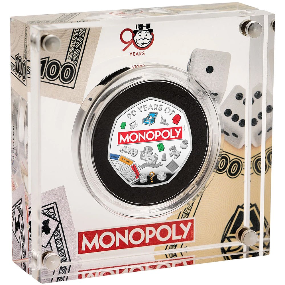 2025 UK 50p Monopoly Silver Proof Colour Coin Case