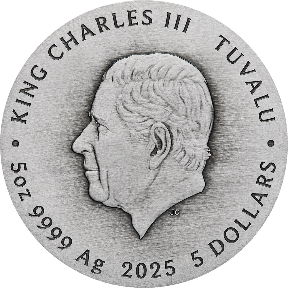 2025 World Popular Dogs 5oz Silver Antiqued High Relief Coloured Coin Obverse