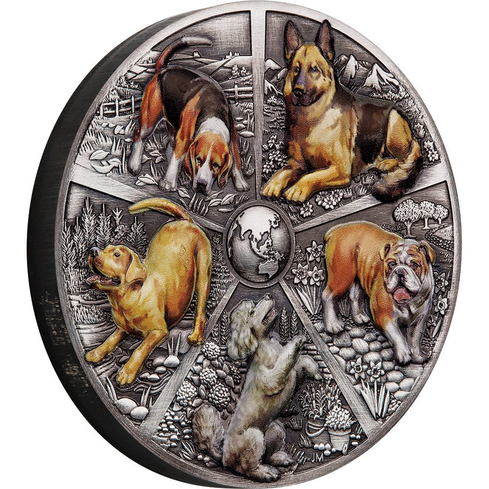 2025 World Popular Dogs 5oz Silver Antiqued High Relief Coloured Coin