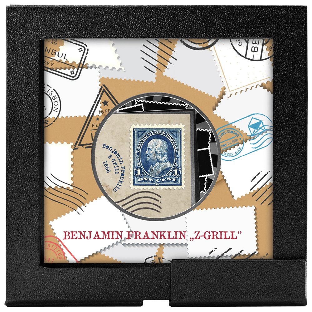 2025 World's Most Expensive Stamps - Benjamin Franklin Z-Grill Silver Proof Coin Case