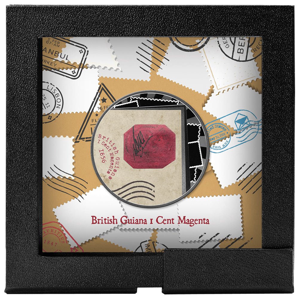 2025 World's Most Expensive Stamps - British Guiana 1 Cent Magenta Silver Proof Coin Case
