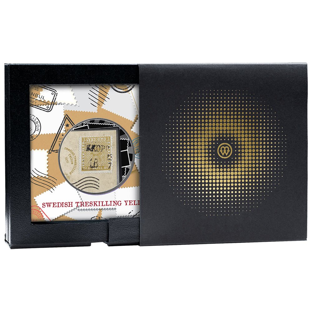 2025 World's Most Expensive Stamps - Swedish Treskilling Yellow Silver Proof Coin Shipper