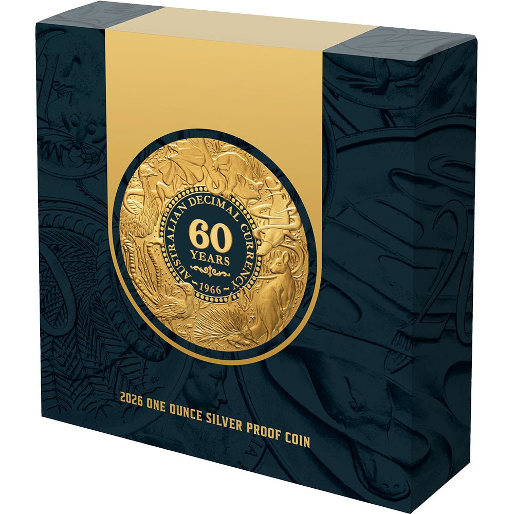 2026 $1 60 Years Decimal Currency 1oz Silver Proof Coin Shipper