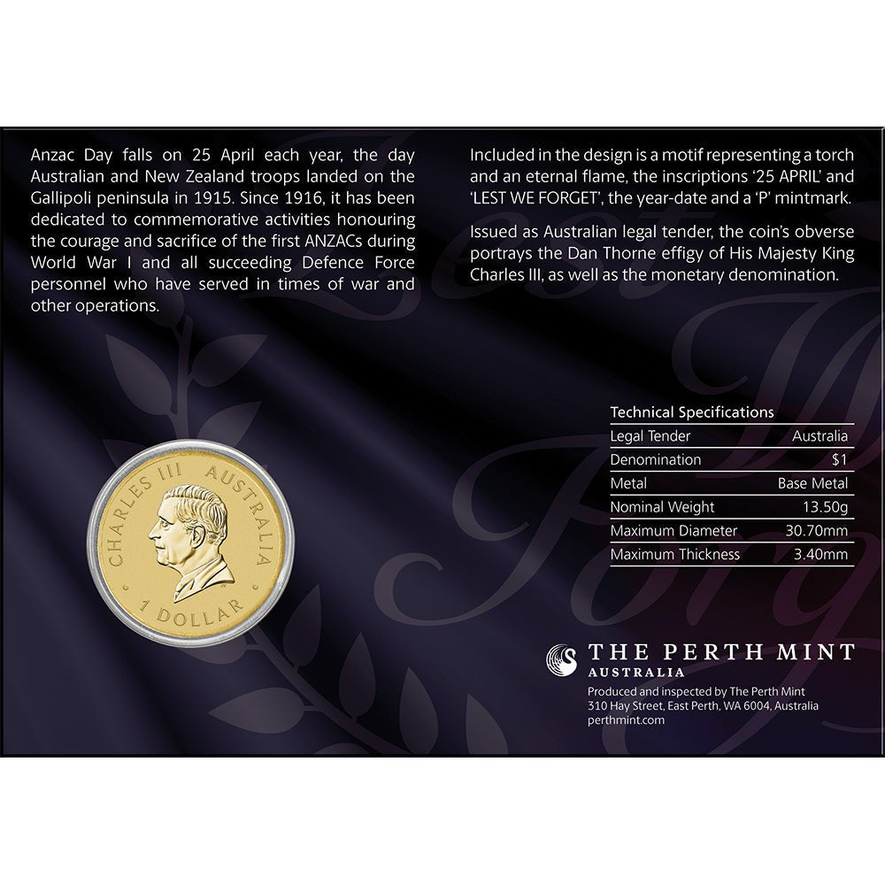 2026 $1 ANZAC Day Coin In Card Back