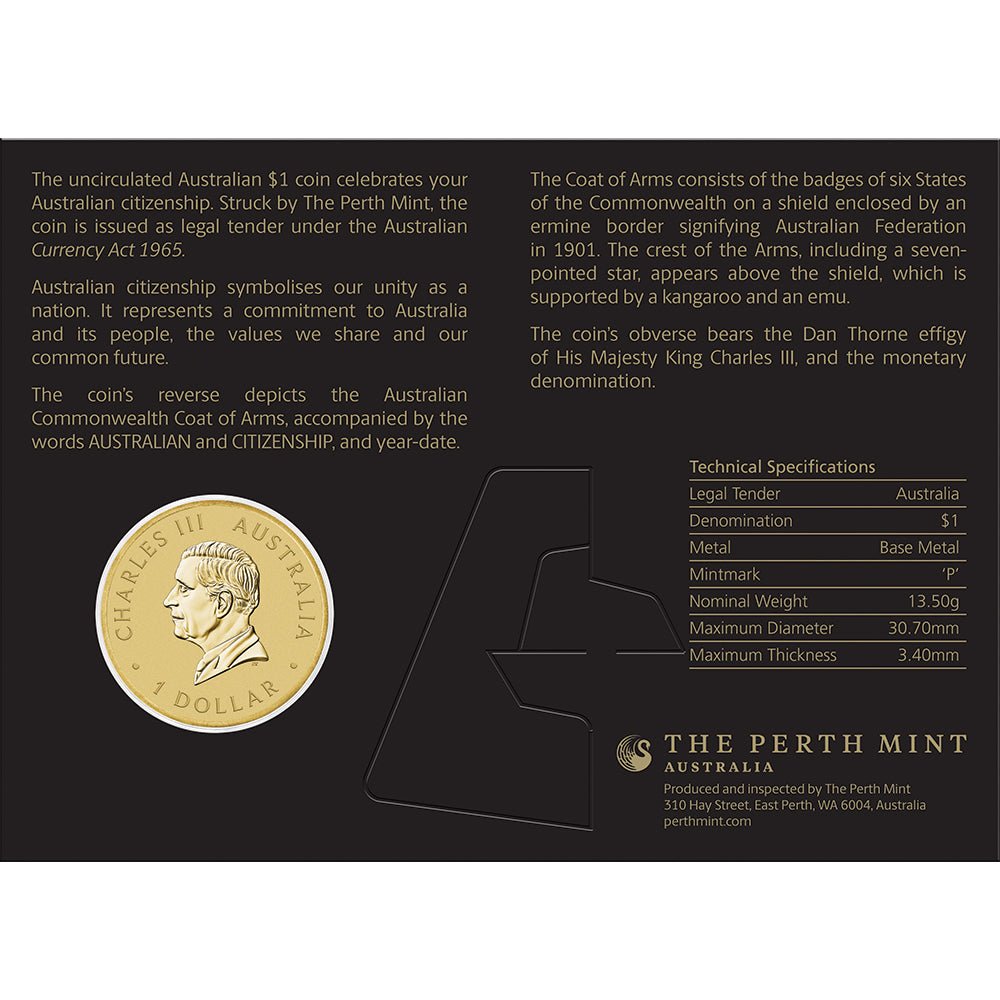 2026 $1 Australian Citizenship Coin In Card Back