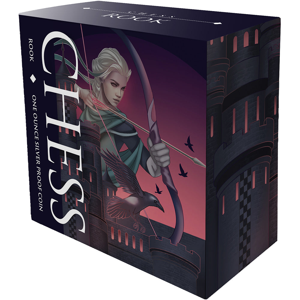 2026 $1 Chess Rook 1oz Silver Black Proof Coin Shipper