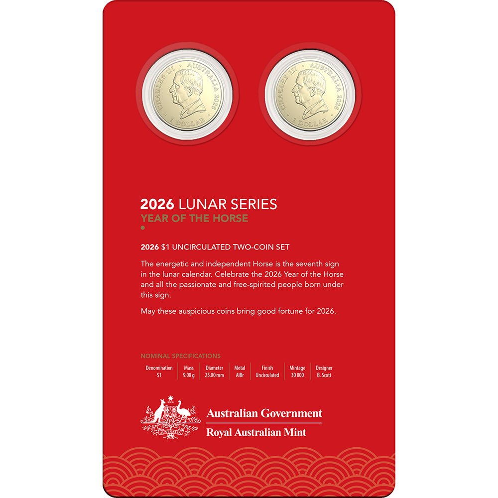 2026 $1 Lunar Series - Year Of The Horse Uncirculated Two - Coin Set - Direct Coins