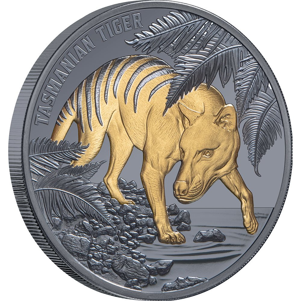2026 $1 Tasmanian Tiger Gold-Plated 1oz Silver Black Proof Coin