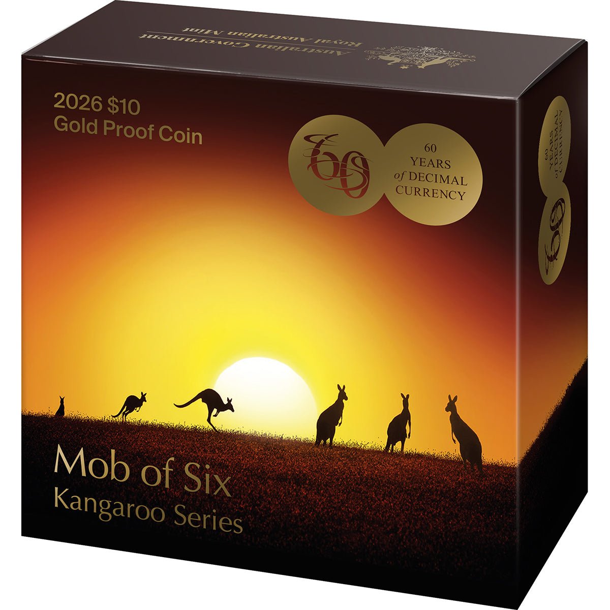 2026 $10 Kangaroo Series - Mob Of Six Roos 1/10oz Gold Proof Coin Shipper