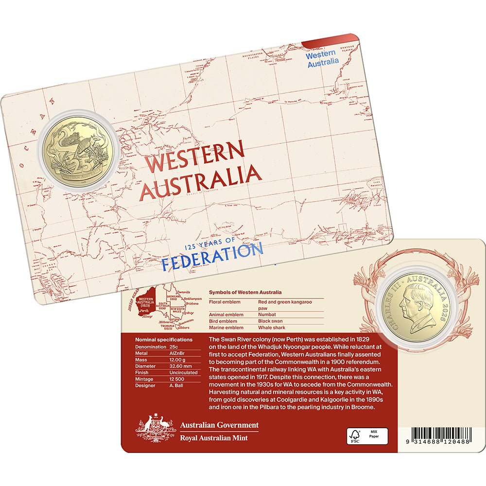 2026 25c 125 Years Of Federation – WA Uncirculated Coin In Card