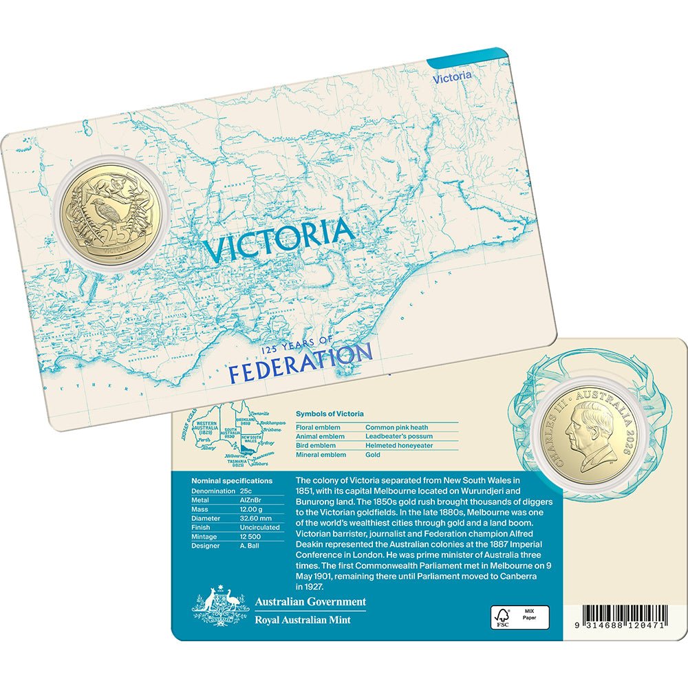 2026 25c 125 Years Of Federation – VIC Uncirculated Coin In Card