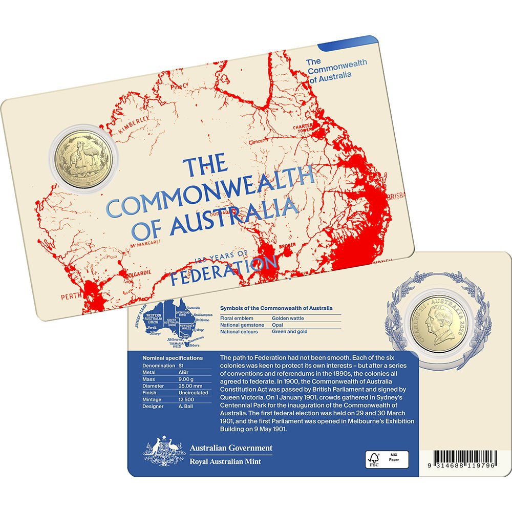 2026 $1 125 Years Of Federation - Commonwealth Uncirculated Coin In Card