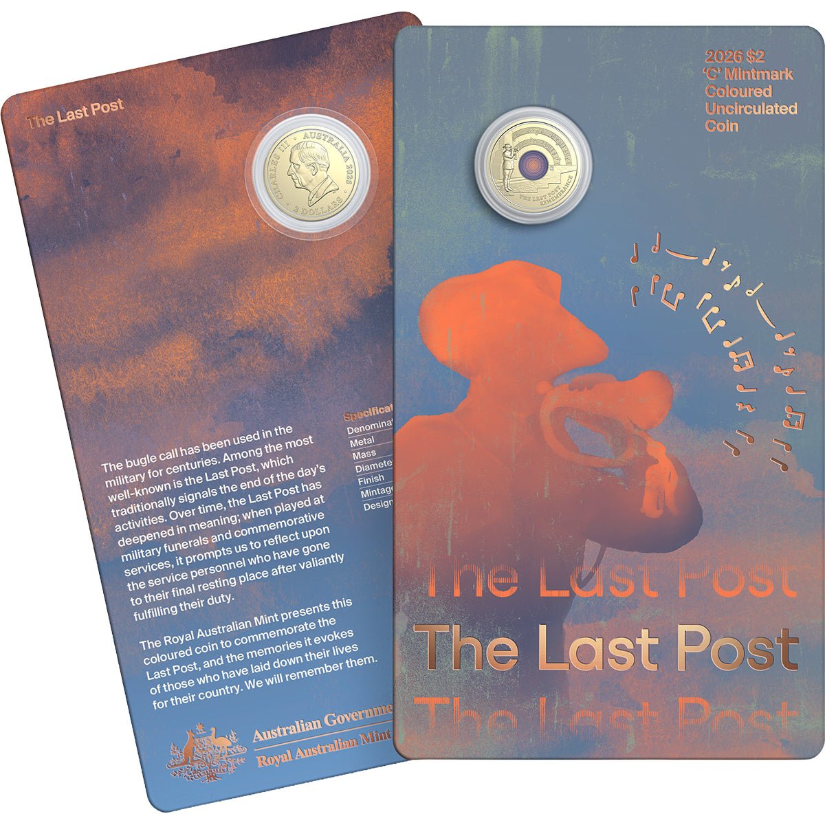 2026 $2 The Last Post ‘C’ Mintmark Coloured Uncirculated Coin Card