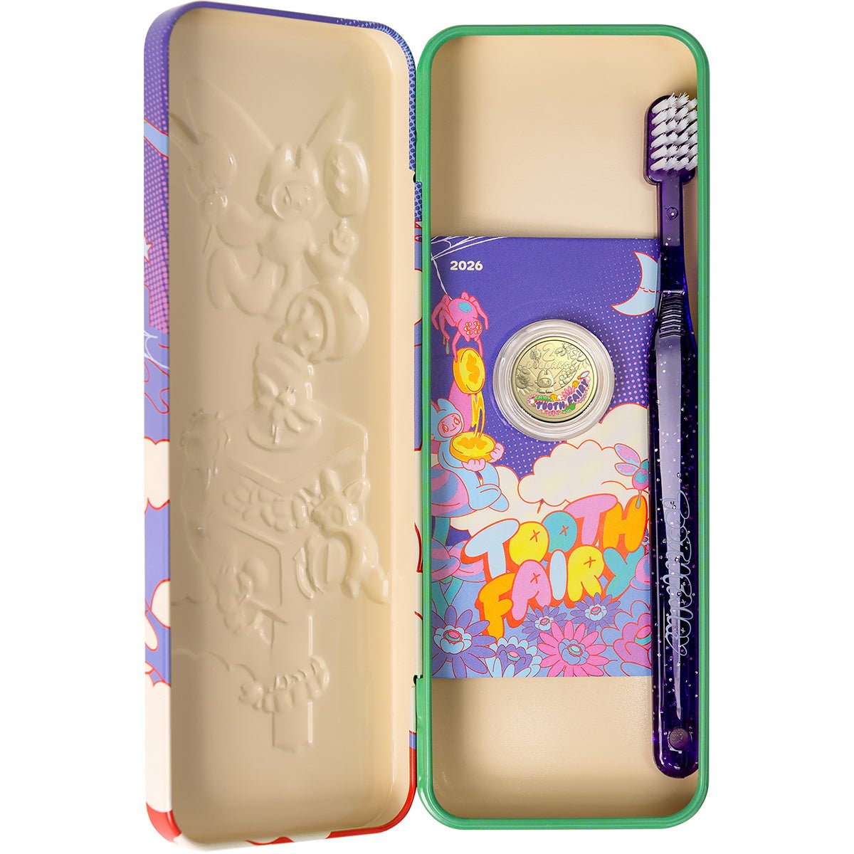 2026 $2 Tooth Fairy Kit Coloured Uncirculated Coin Tin Open