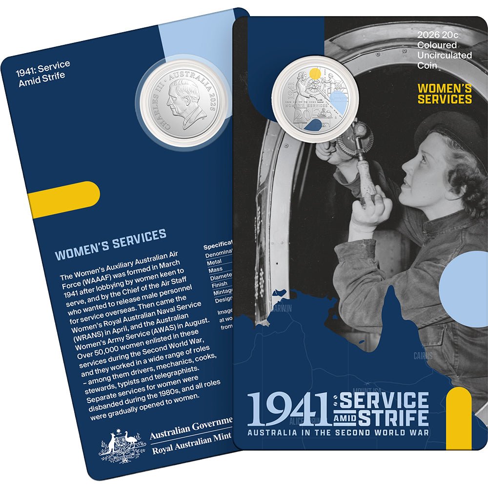 2026 20c 1941: Strife Amid Service - Women’s Services Coloured Uncirculated Coin Card