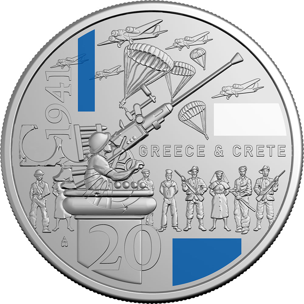 2026 20c 1941: Strife Amid Service - Greece & Crete Coloured Uncirculated Coin