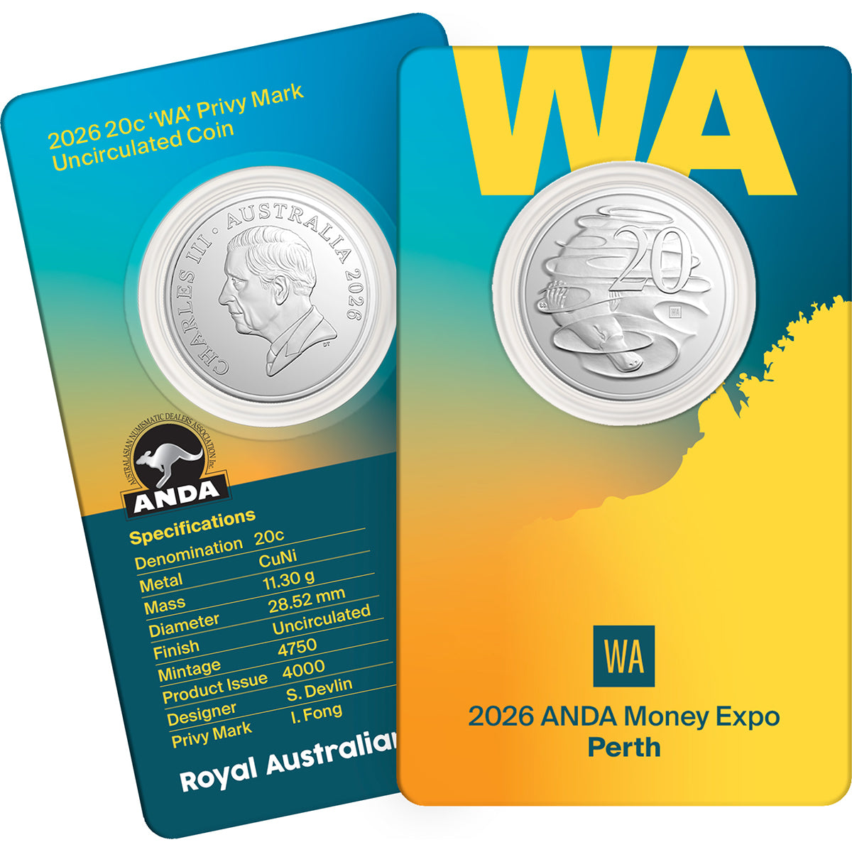 2026 20c ANDA Money Expo 'WA' Privy Mark Uncirculated Coin Card