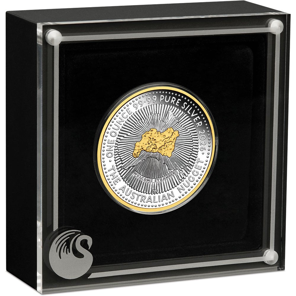 2026 40th Anniversary Of The Australian Nugget 1oz Silver Proof Gilded Coin Case