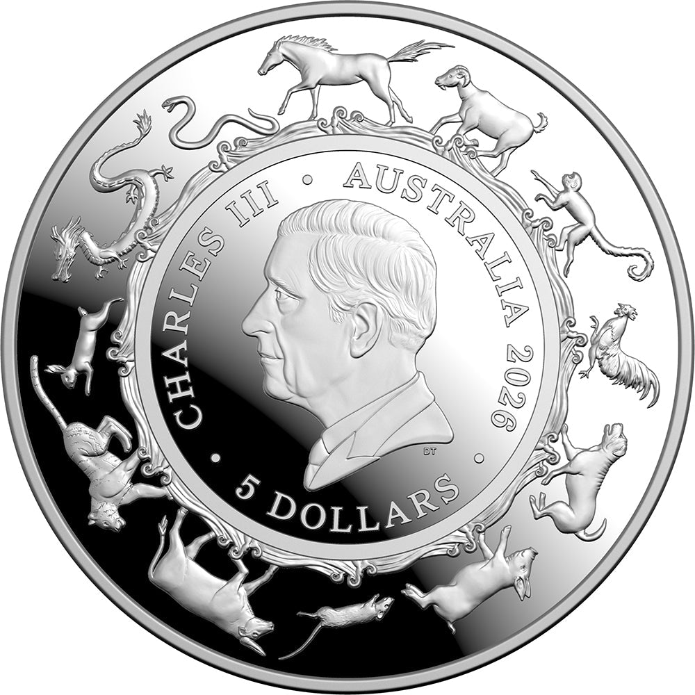 2026 $5 Lunar Series - Year Of The Horse Silver Proof Domed Coin Obverse