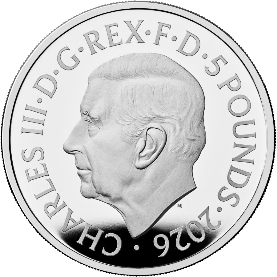 2026 £5 UK Portraits Of A Queen - Elizabeth II The Second Effigy Silver Proof Coin Obverse