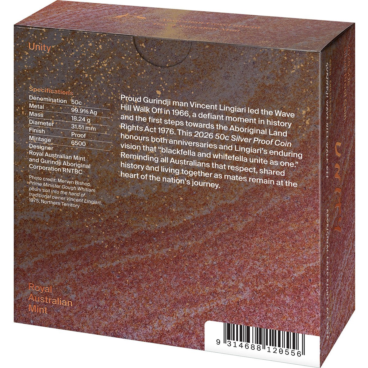 2026 50c Unity: Wave Hill Walk Off 60th & Aboriginal Land Rights 50th Anniversaries Silver Proof Coin Shipper Back